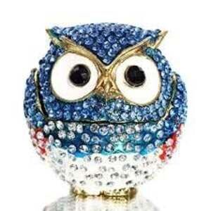 Waltz&F Diamond Light Blue Owl TrinketBox Hinged Hand-Painted Figurine Collectib